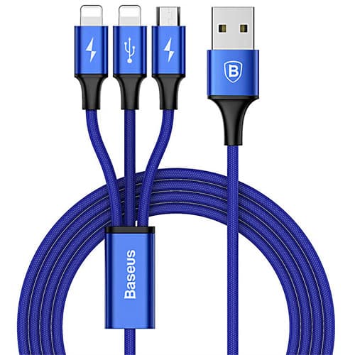 Baseus Rapid Series 3-in-1 Cable Micro+Dual Lightning 3A 1.2M Dark Blue